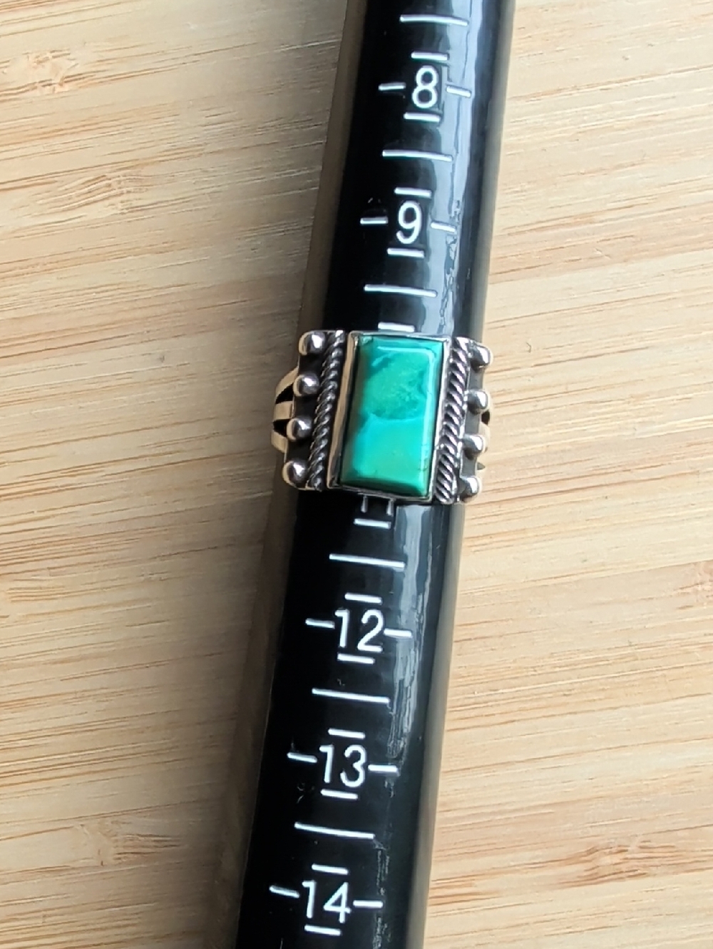 Sterling Silver Turquoise Rectangular Stone Ring - Green Turquoise